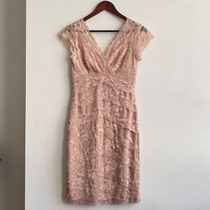Marina Sequin Pink/Champagne Lace Dress, Size 6